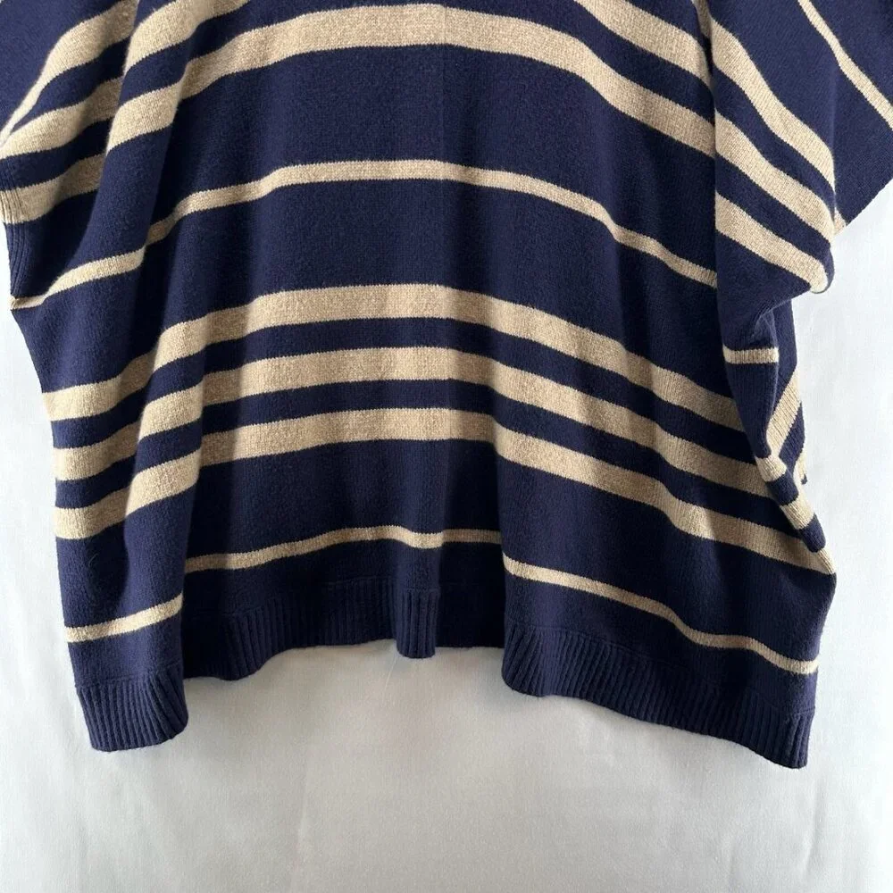 GAP Sweater Womens OS Striped Poncho Wool Camel Hair Cardigan Open Front Blue - Picture 7 of 10